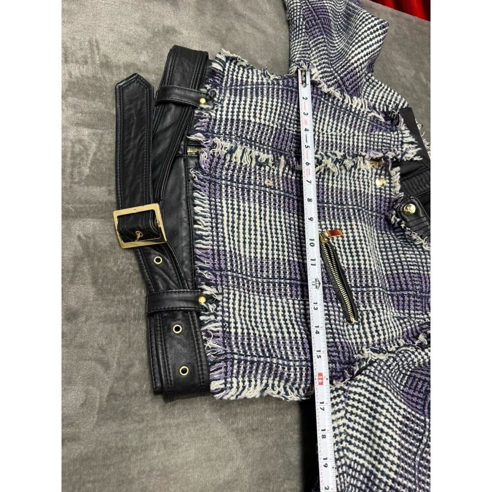 Apart Cropped Leather & Wool Blend Biker Jacket Fringe Trim sz 8 - Picture 14 of 15